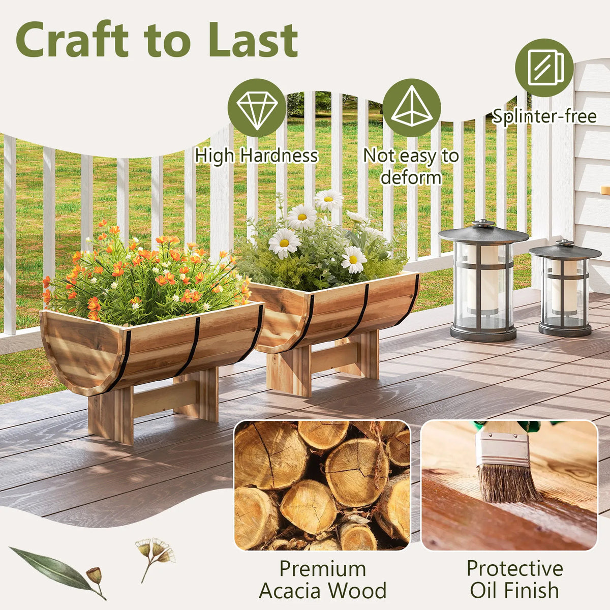 Outdoor Acacia Wood Half Barrel Planter Box With Legs