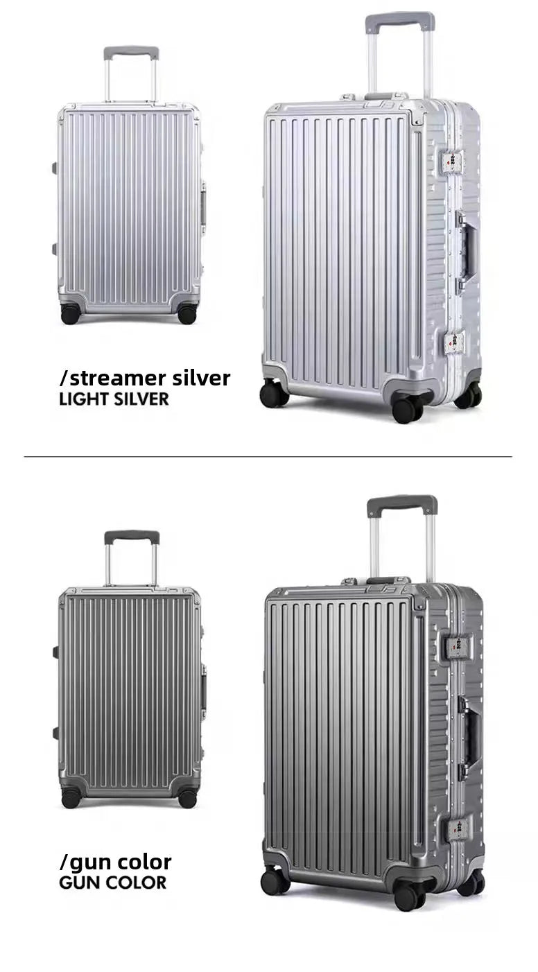 New Ultra Sturdy Aluminum Frame Luggage, 2-Pieces Set 20 22 24 26 28 Inch Carry On Luggage Suitcase Set High Aesthetic Board Case, Universal Wheel Business Travel Box Set, Optional 20-28 Inch