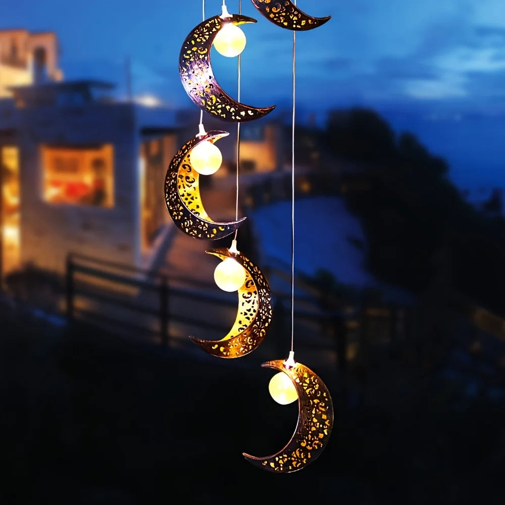 Solar-Powered Moon Wind Chime Light - Outdoor Patio Garden and Outlet Decoration, Waterproof, Moon Design, 33.07 Inch, Perfect f