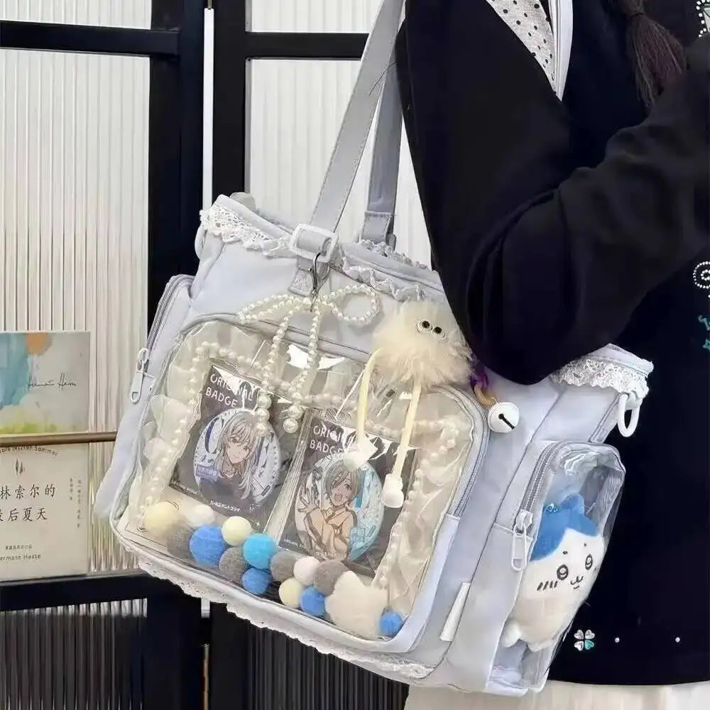 Cute Lolita Ita Transparent Shoulder Tote Bag With Bow Detail