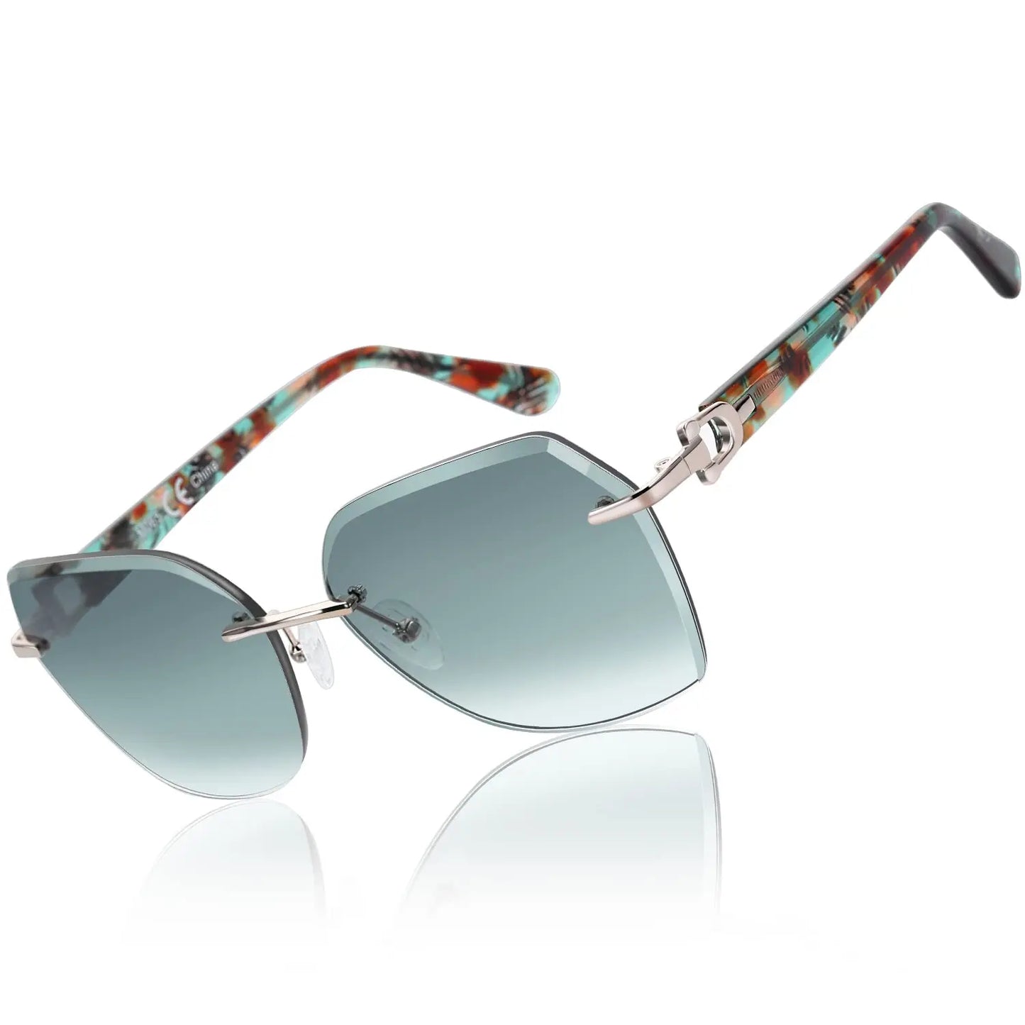 ZENOTTIC Oversized Rimless  UV Protection Sunglasses for Women Geometric Diamond Cutting Gradient Lens Fashion Shades Trendy