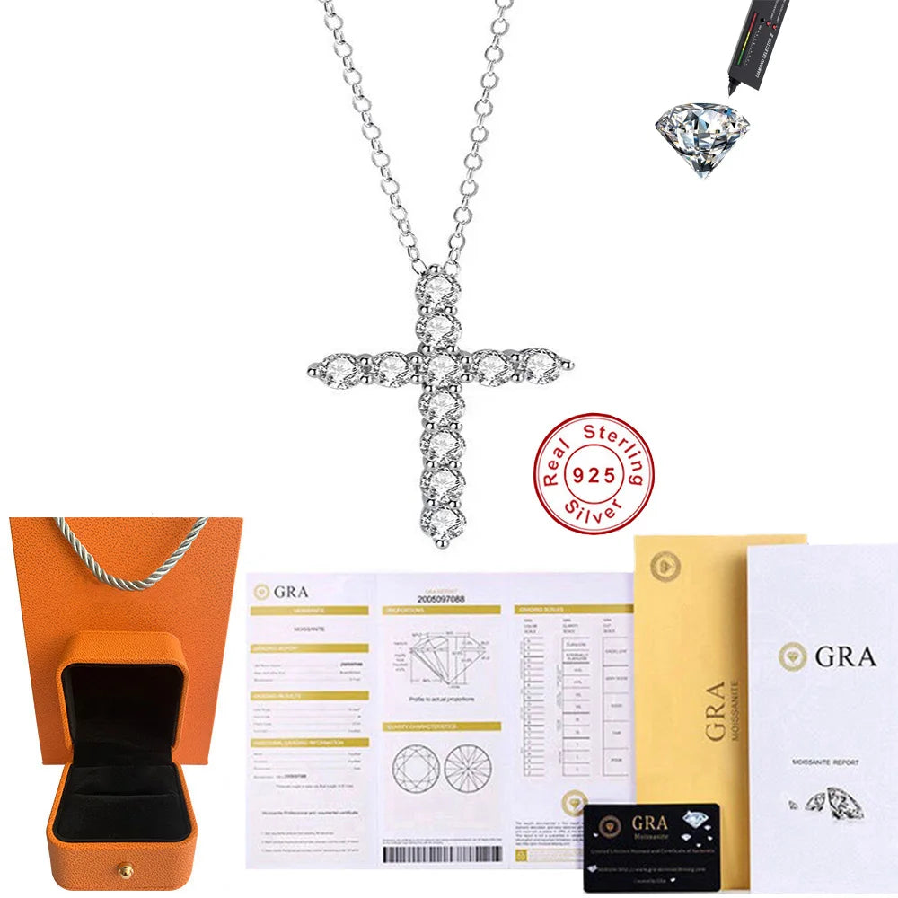 CBTB Sterling Silver Moissanite Cross Pendant Necklace for Unisex Jewelry