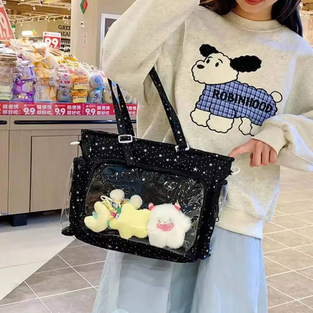Cute Lolita Ita Transparent Shoulder Tote Bag With Bow Detail