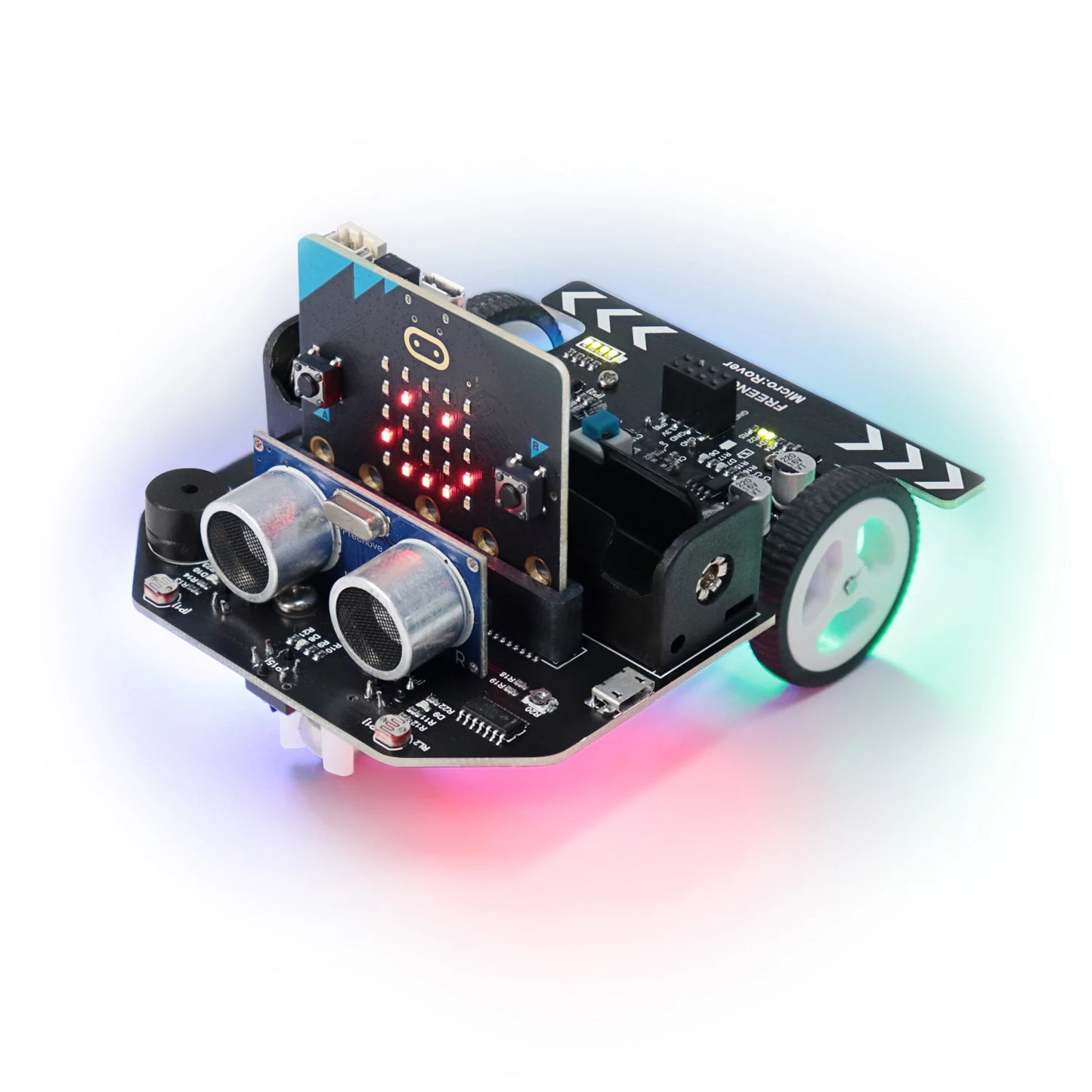 Freenove Micro:Rover Kit for BBC micro:bit V2, Obstacle Avoidance, Light-tracing, Line-tracking, Remote Control, Blocks Python