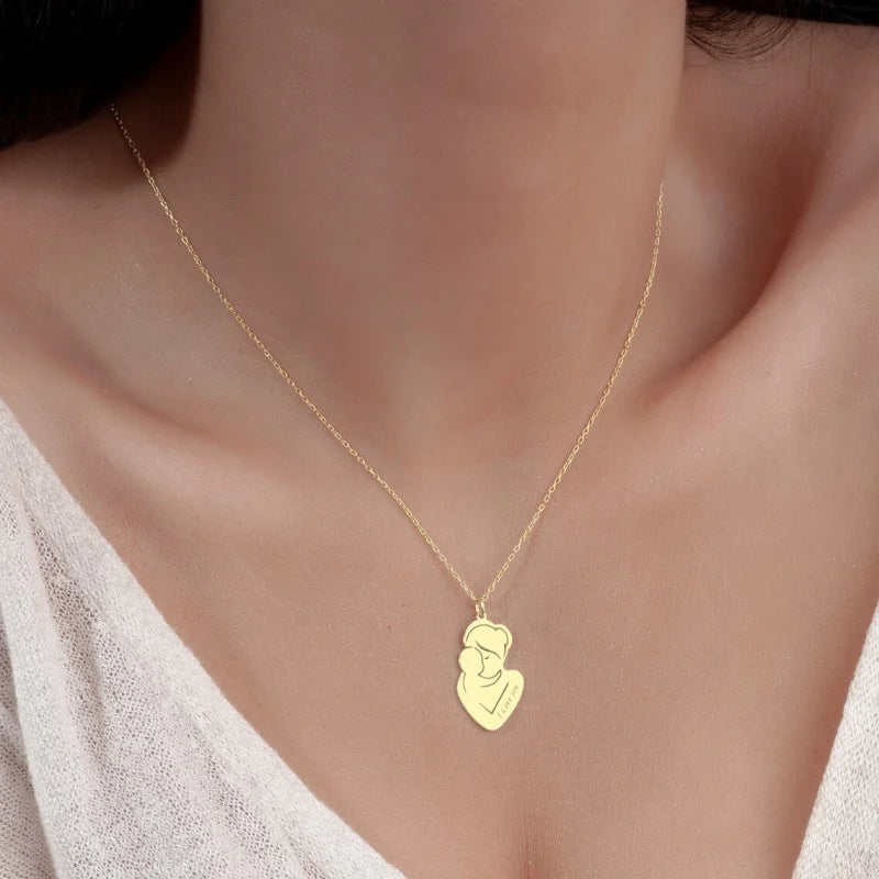 WinWinWin Customized Mother And Baby Name Engraved Necklace Gift