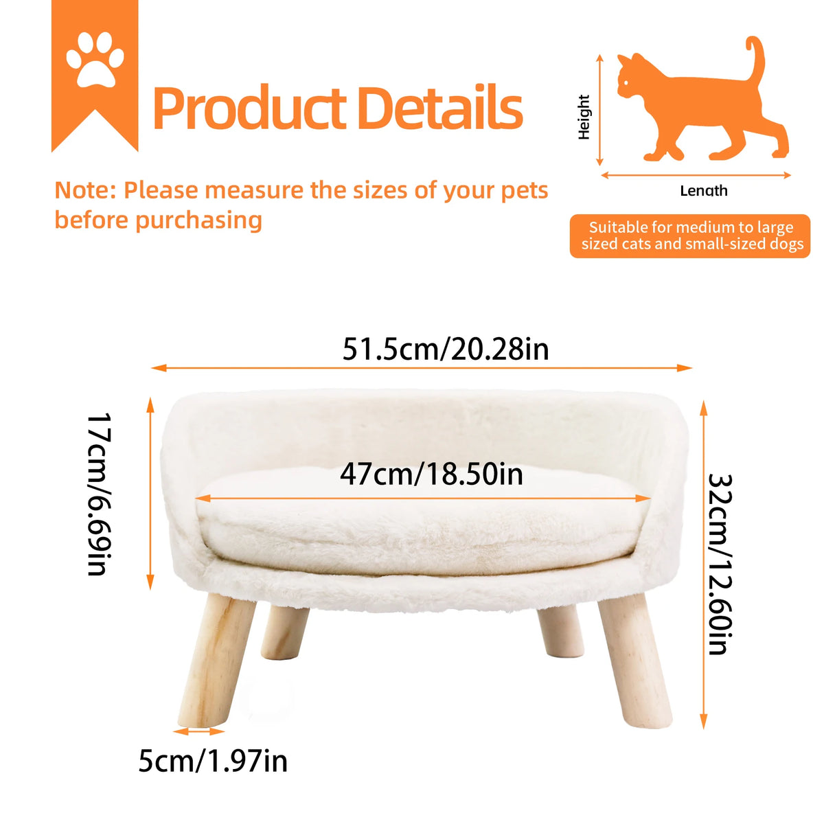 BORWART Ultra Soft Elevated Pet Sofa Bed With Removable Cover