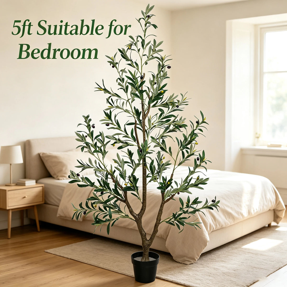 1.5/1.8/2.1m Artificial Olive Tree PE Real Touch Faux Olive Tree with Black Pot Outdoor Indoor Artificial Plants with Natural Wood Trunk and Lifelike Fruits for Home Office Decor