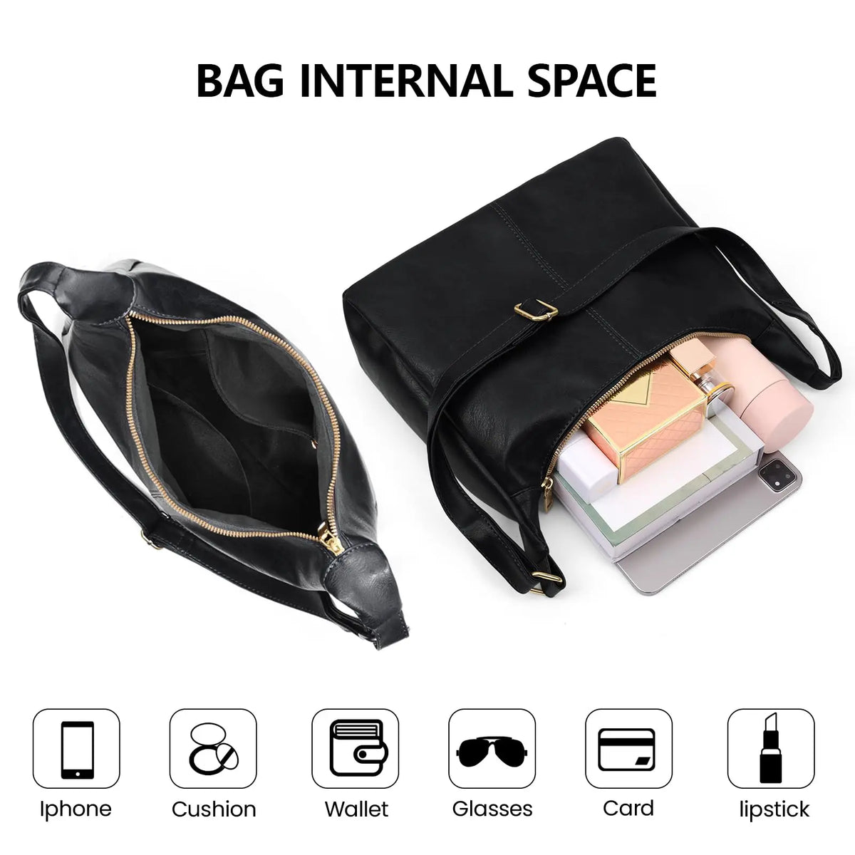 Soft Vegan Leather Hobo Shoulder Bag for Women with Zipper