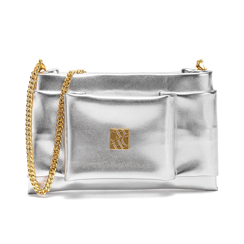 CHCH Women's Shoulder Bag New Simple Black Detachable Dual purpose Chain Bag Business Wallet