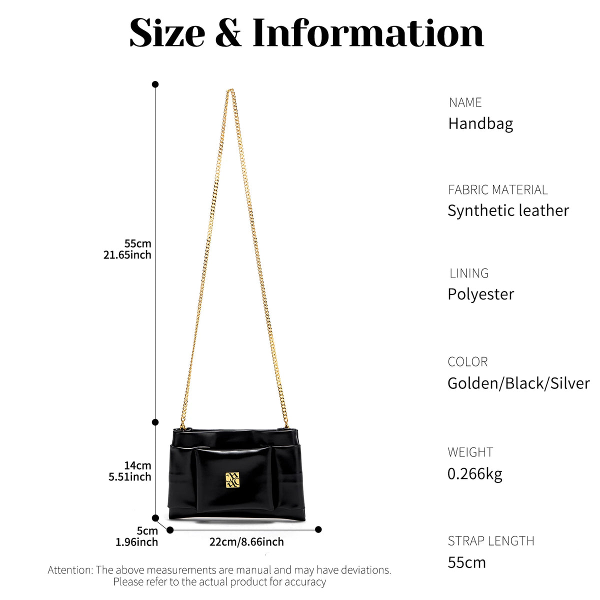 CHCH Women's Shoulder Bag New Simple Black Detachable Dual purpose Chain Bag Business Wallet