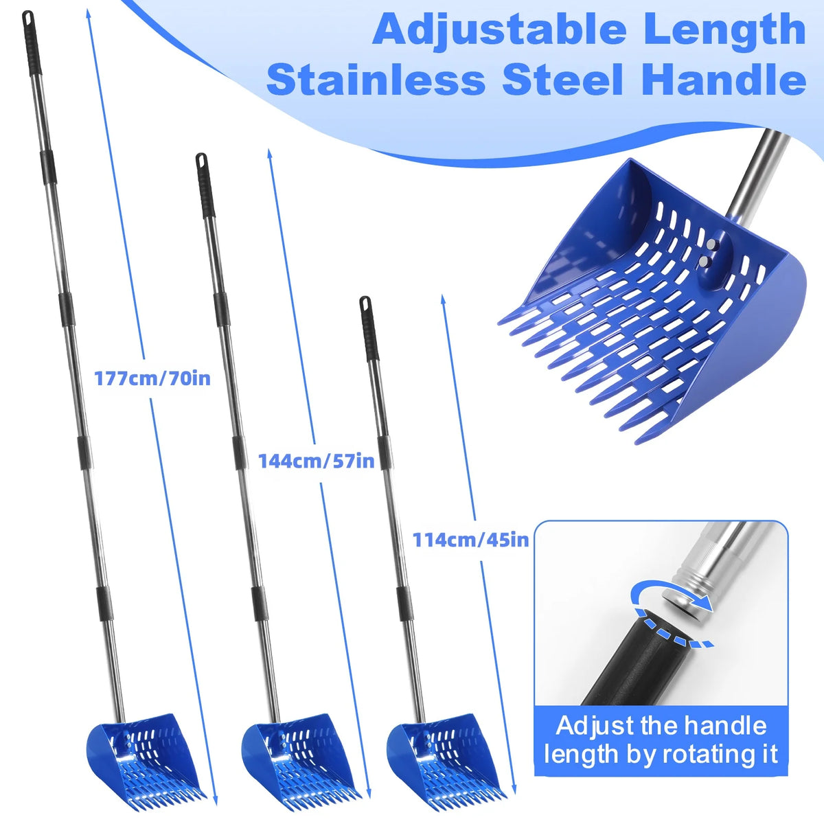 Ergonomic 2-in-1 Chicken Manure Shovel And Rake with Adjustable Handle Durable Sand Screen Garbage Shovel for Cleaning Chicken Coops Pet Waste And Small Farm Animals