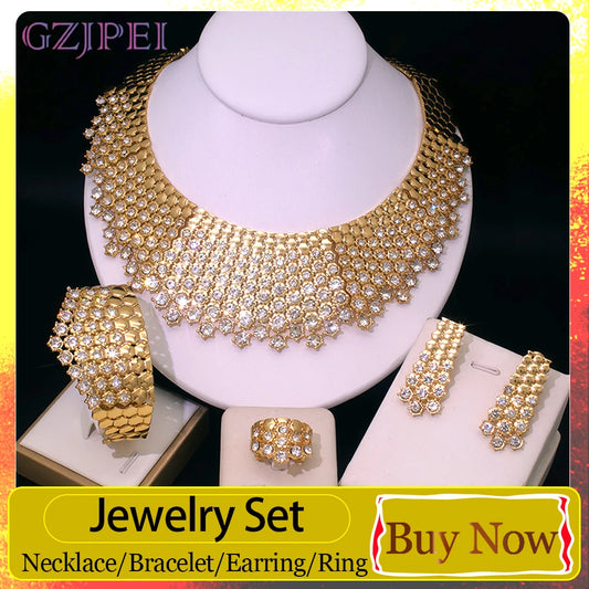 GZJPEI Zircon Jewelry Set With Necklace Bracelet Earrings And Ring