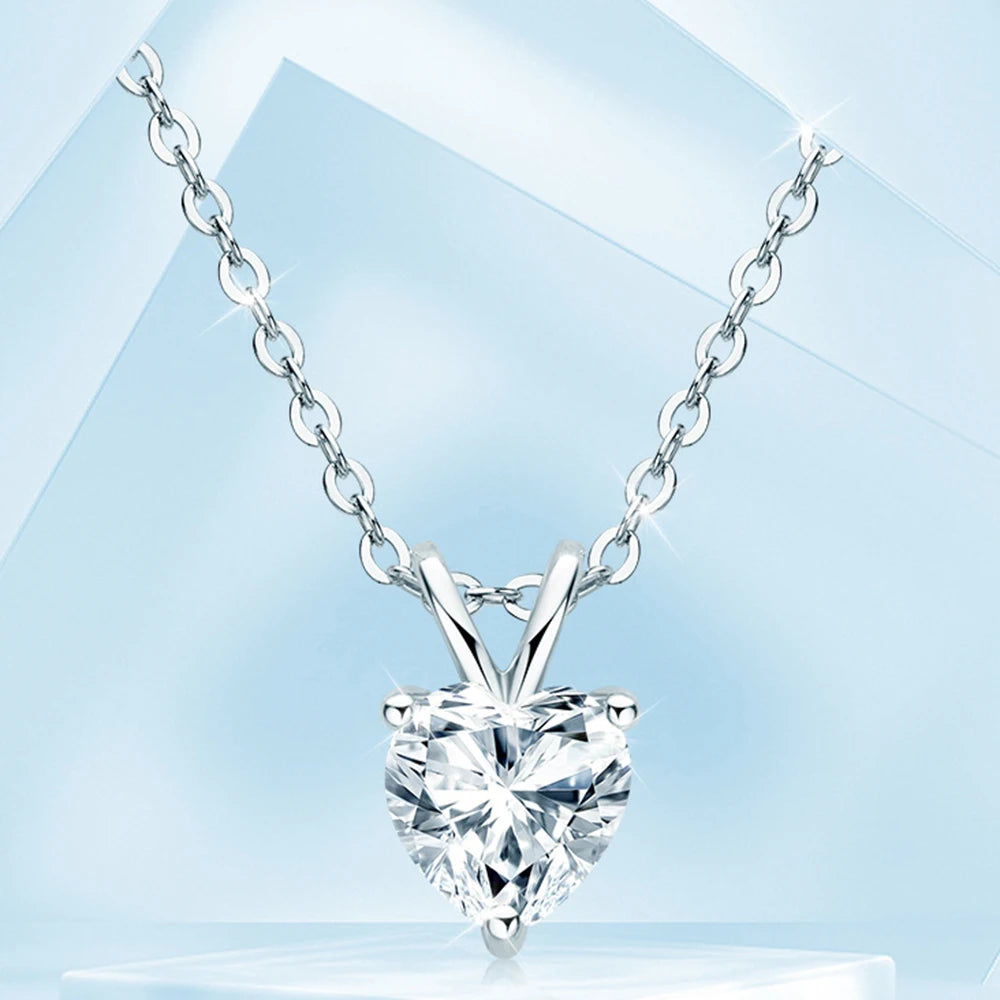 CBTB Sterling Silver Moissanite Heart Cross Pendant Necklace for Women