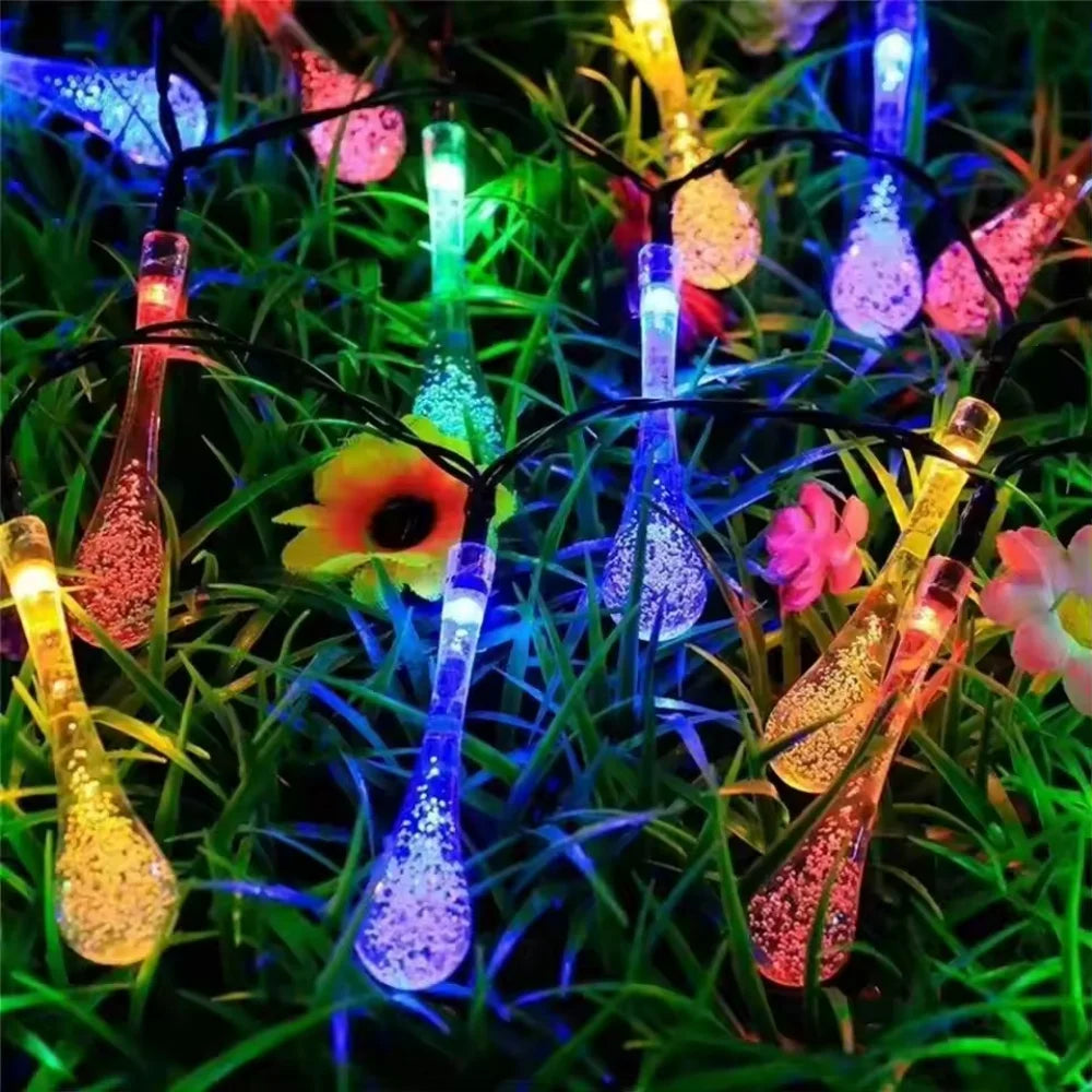 Solar Water Droplets LED String Lights Outdoor Decoration