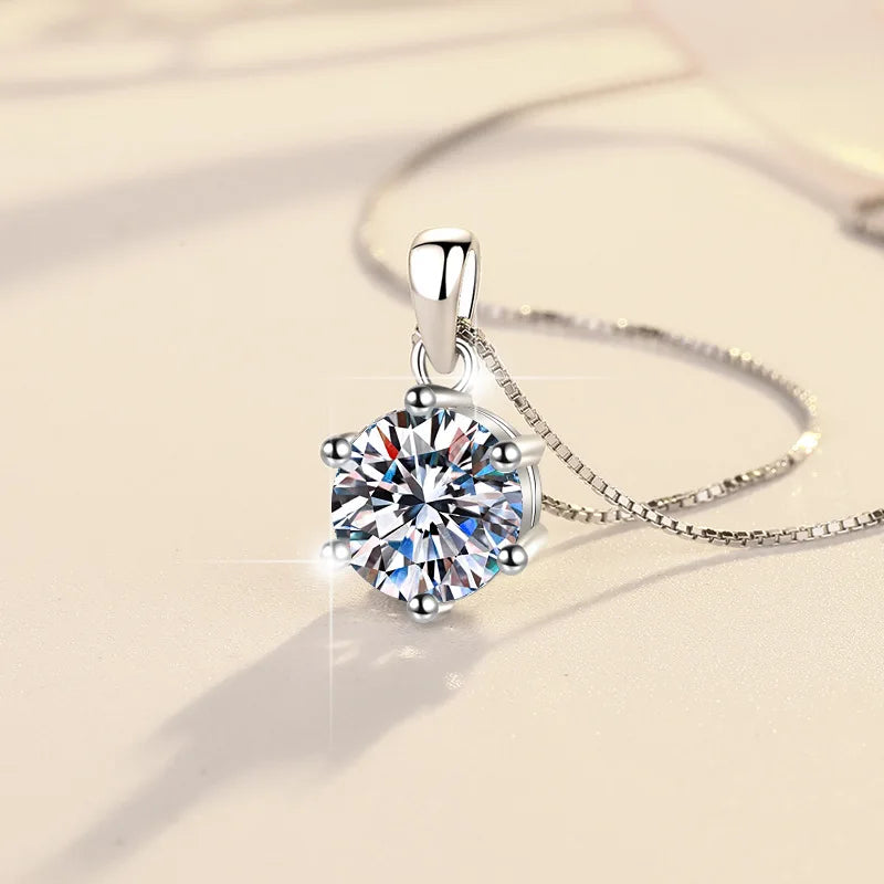 Genuine Moissanite Pendant Necklace For Women In 925 Sterling Silver