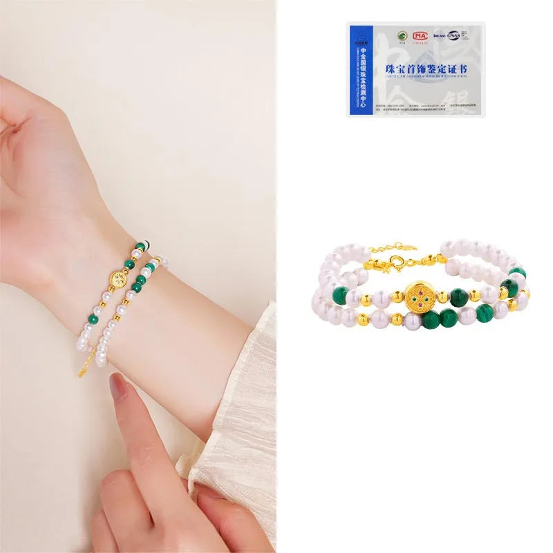 Natural Freshwater Pearl Malachite Double Loop Bracelet Luxury Quality Jewelry Fashion Jewelry Exquisite Charms Elegant Popular