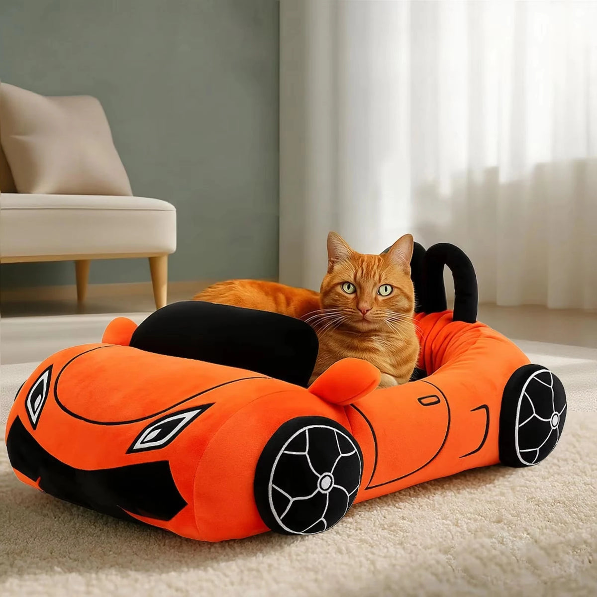 CWV Supercar Cat Bed With Pillow Soft Coral Fleece Kitten