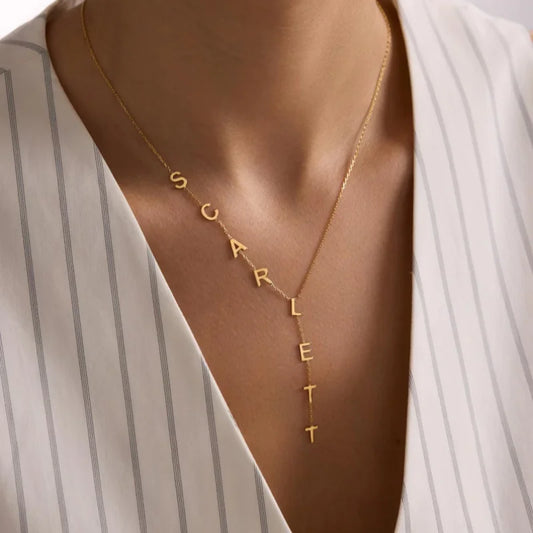 WinWinWin Personalized Initial Lariat Necklace With Custom Drop Pendant