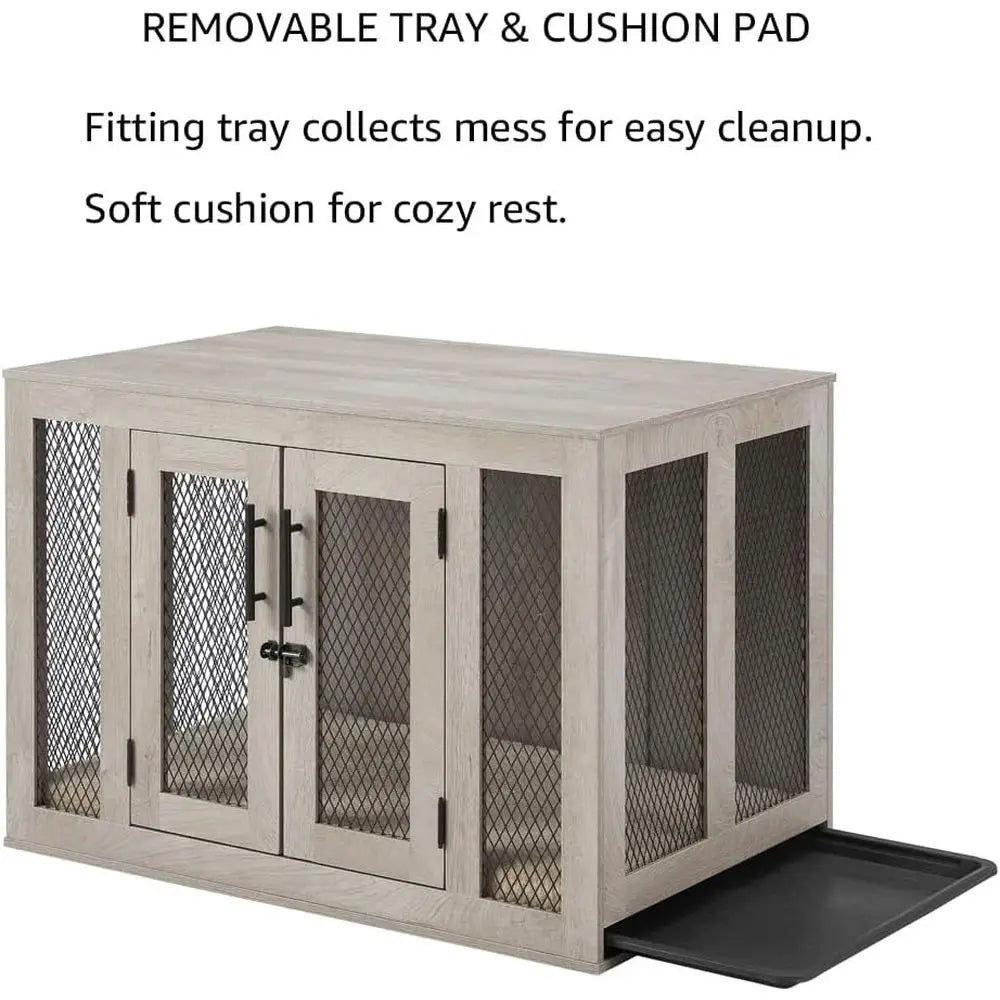 urniture Style Dog Crate with Cushion and Tray, Mesh Dog Kennels with Double Do, End Table Dog House, Medium Crate Indoor Use, C