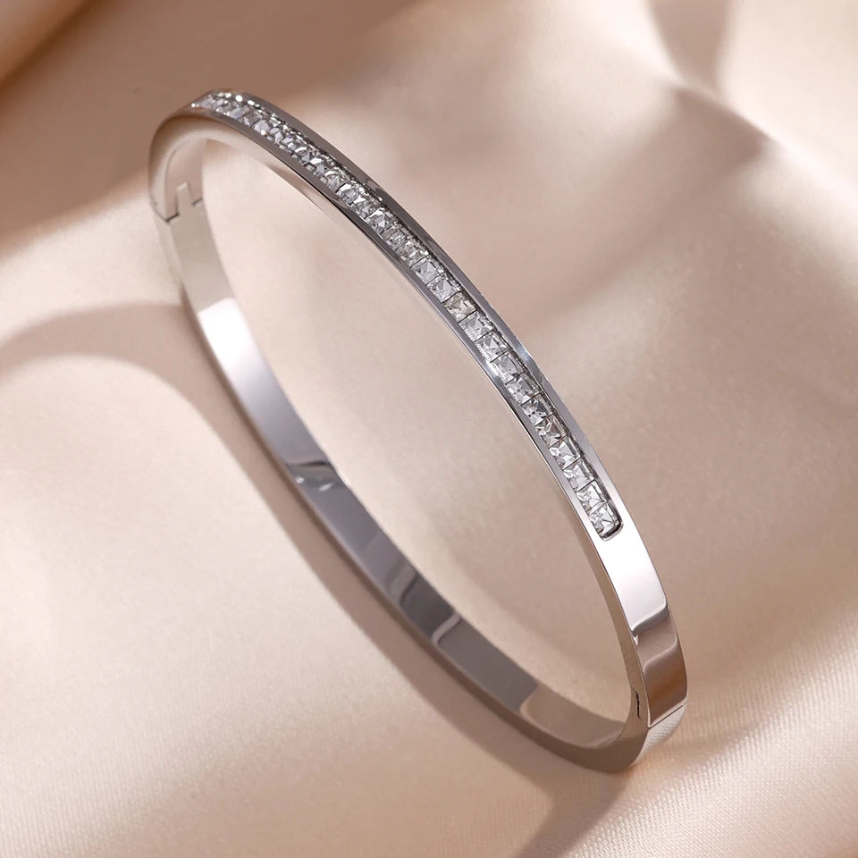 5/1pcs Sparkling Zirconia Inlaid Stainless Steel Bracelet Set for Women Stackable Bangles Fashion Non Fading Jewelry Gift