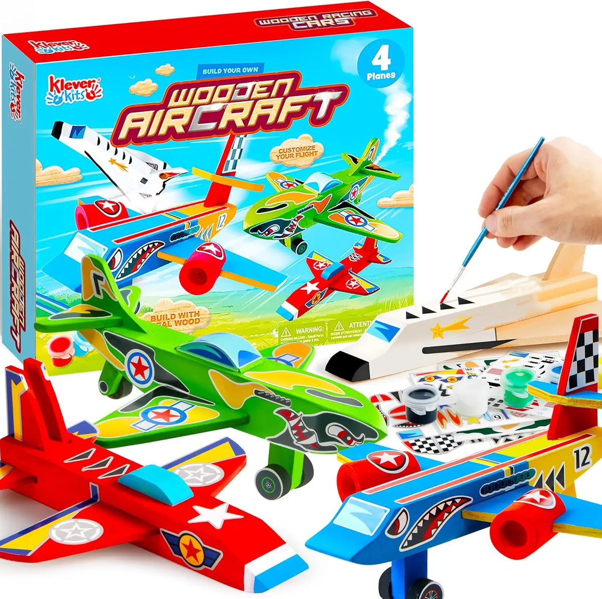 JOYFY 4Pcs DIY Wooden Aircrafts-Build & Paint Your Own Wooden Airplane Craft Kit Easy to Assemble  for Boys 6-12 Birthday Gifts