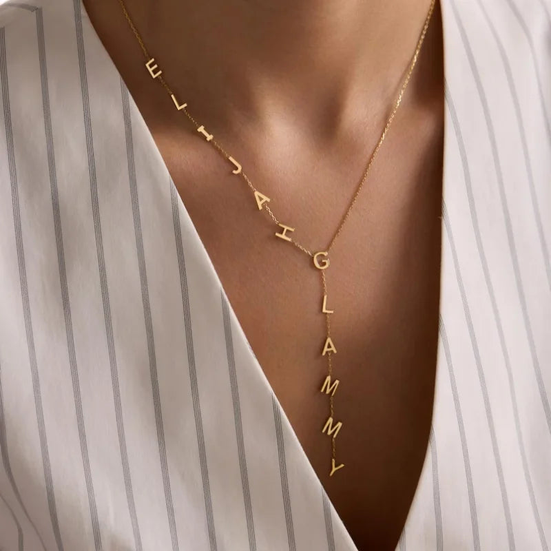 WinWinWin Personalized Initial Lariat Necklace With Custom Drop Pendant