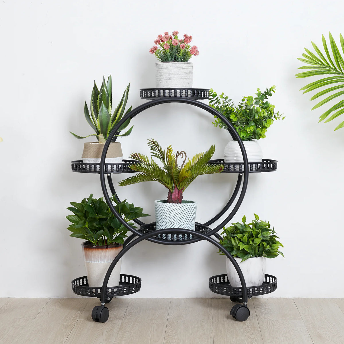 Metal Plant Stand Garden Cart With Wheels For Patio And Yard