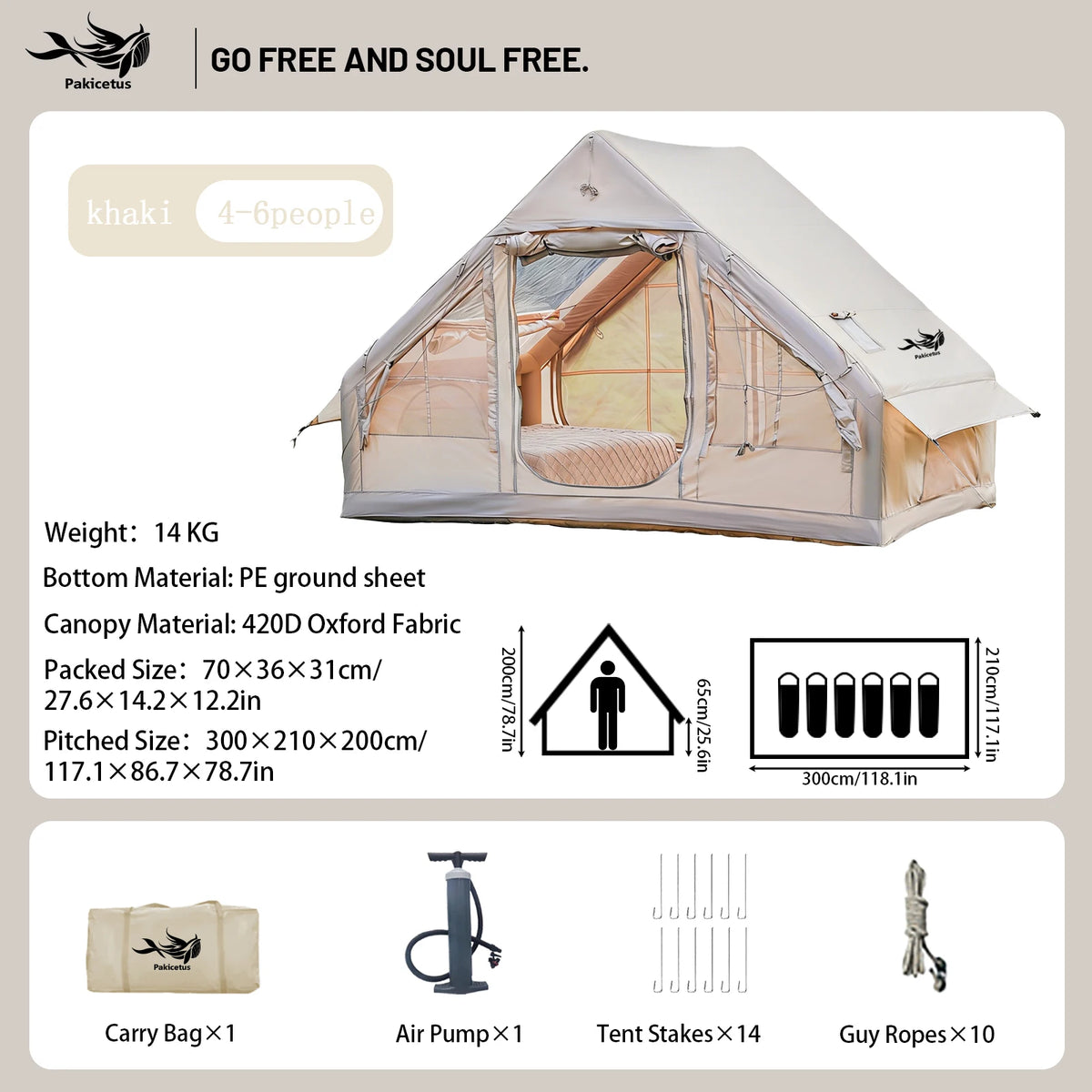 PAKICETUS All Season Inflatable Camping Tent With Manual Hand Pump