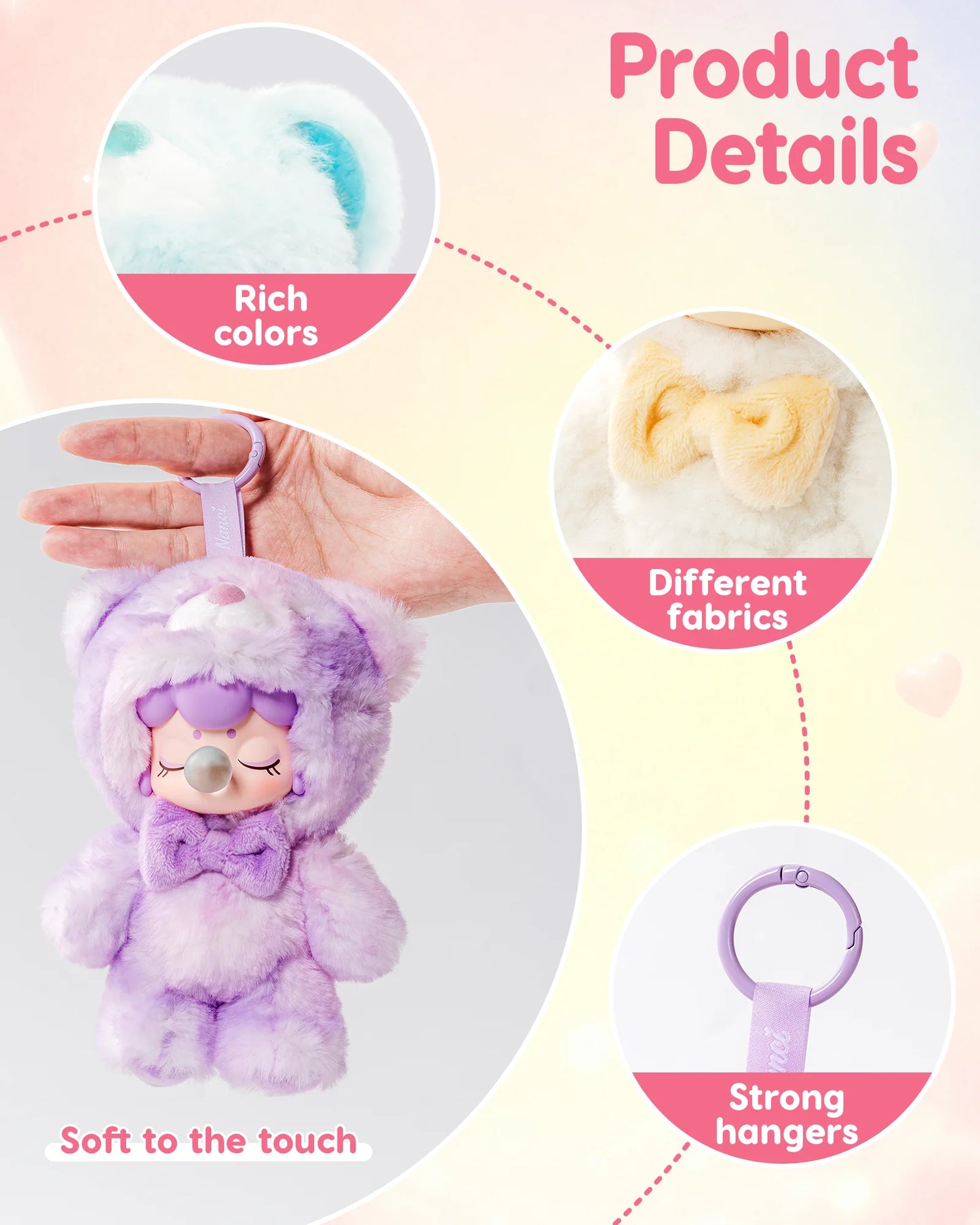 Rolife Nanci Blind Box Nanci Bear Inner World Plush Pendant Action Figure Surprise Box Plush Doll Keychain Toys for Bag Decor Gift for Adults Friends