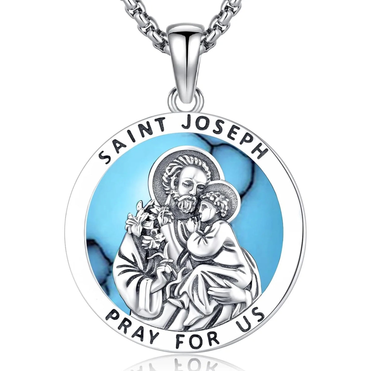 DRINSPER 925 Sterling Silver Saint Joseph Medal Protection Necklace