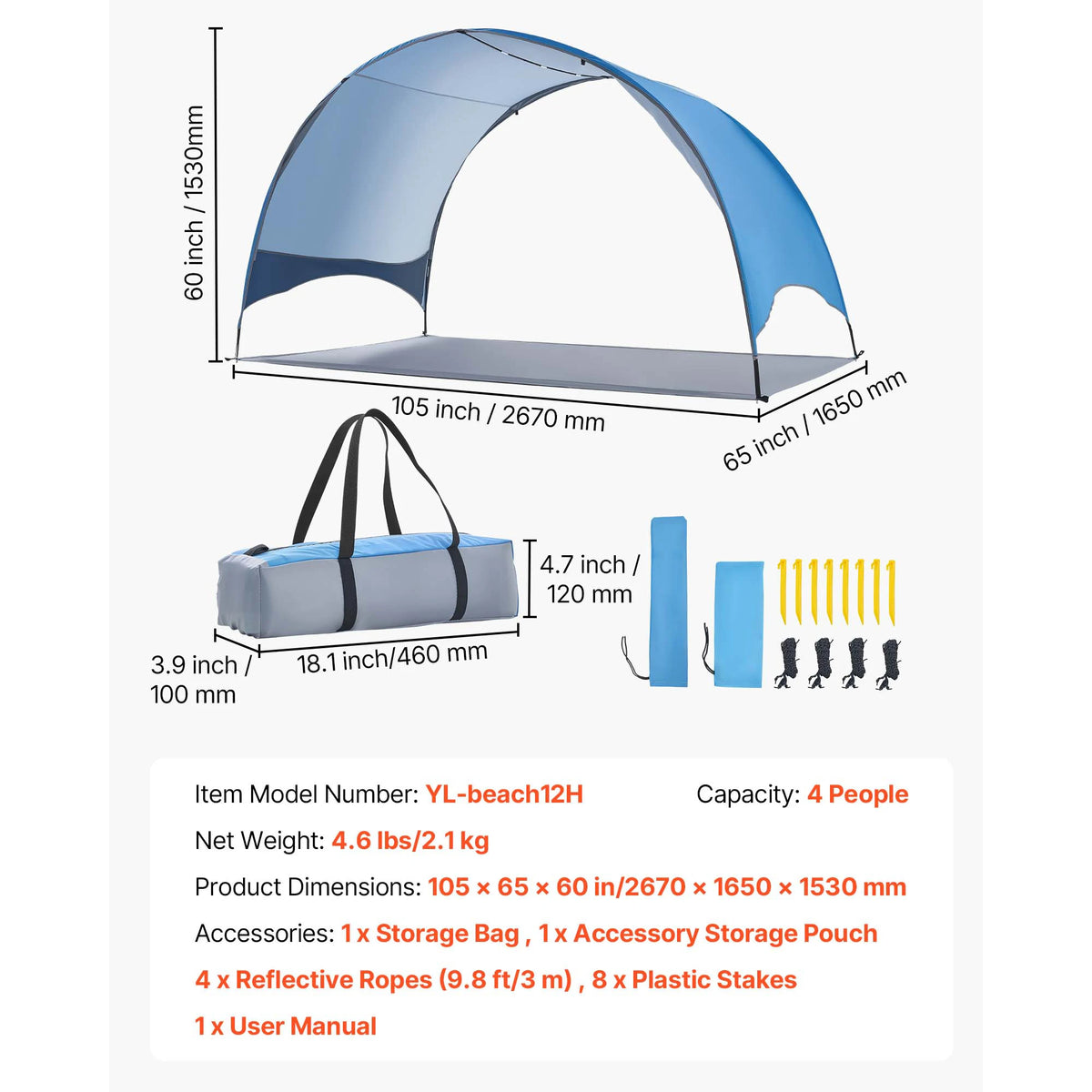 SucceBuy UPF 50 Beach Tent Sun Shelter for Outdoor Camping