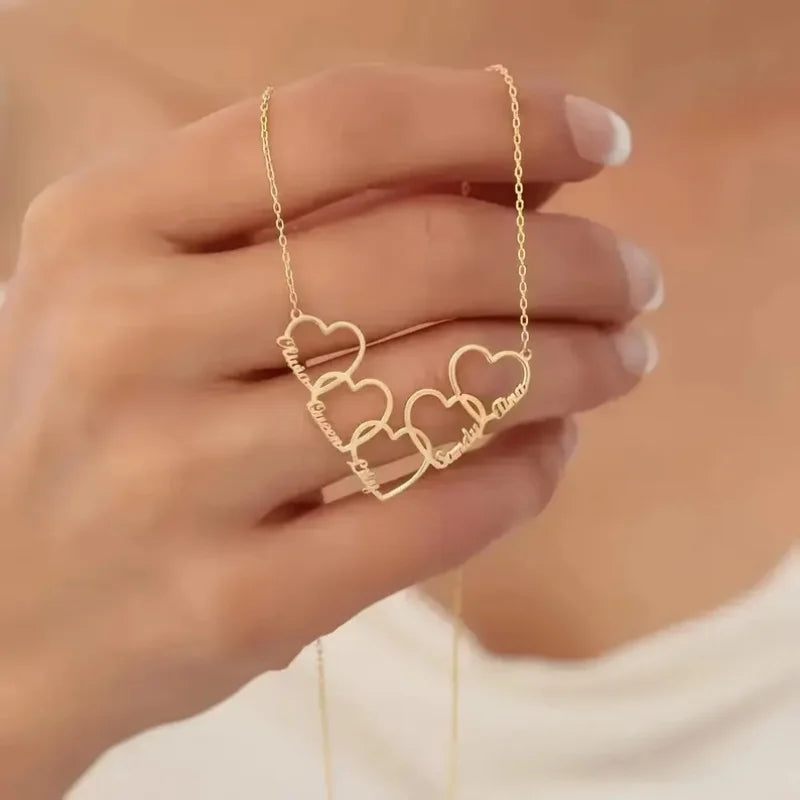 WinWinWin Personalized Heart Name Necklace Custom Family Pendant