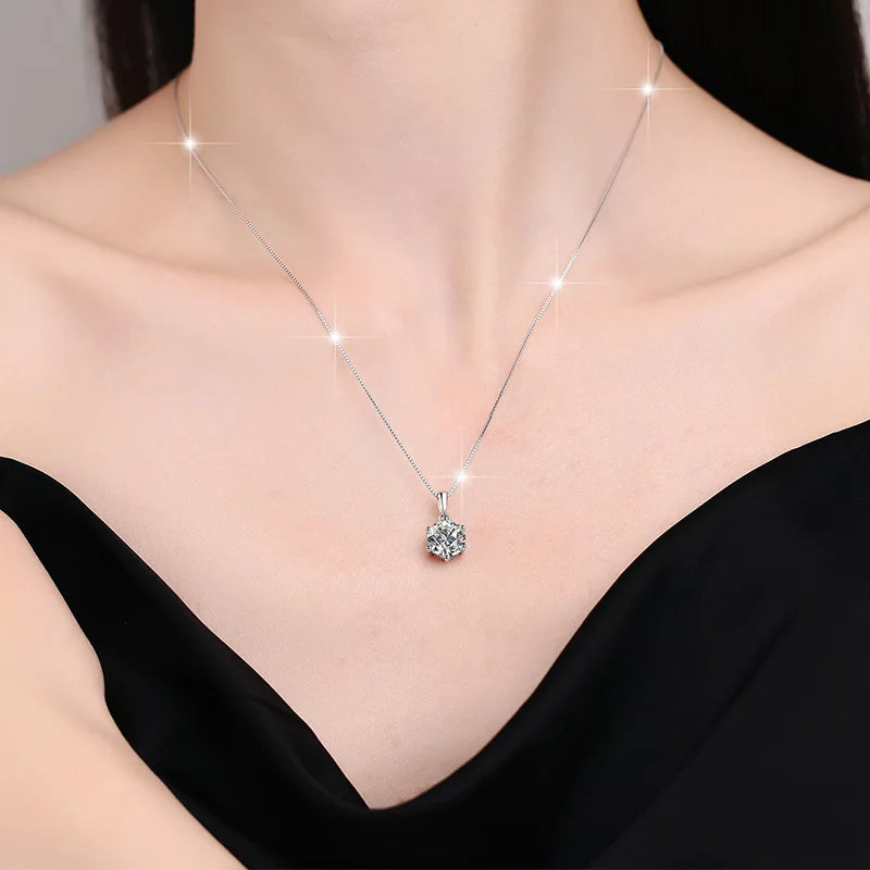 Genuine Moissanite Pendant Necklace For Women In 925 Sterling Silver
