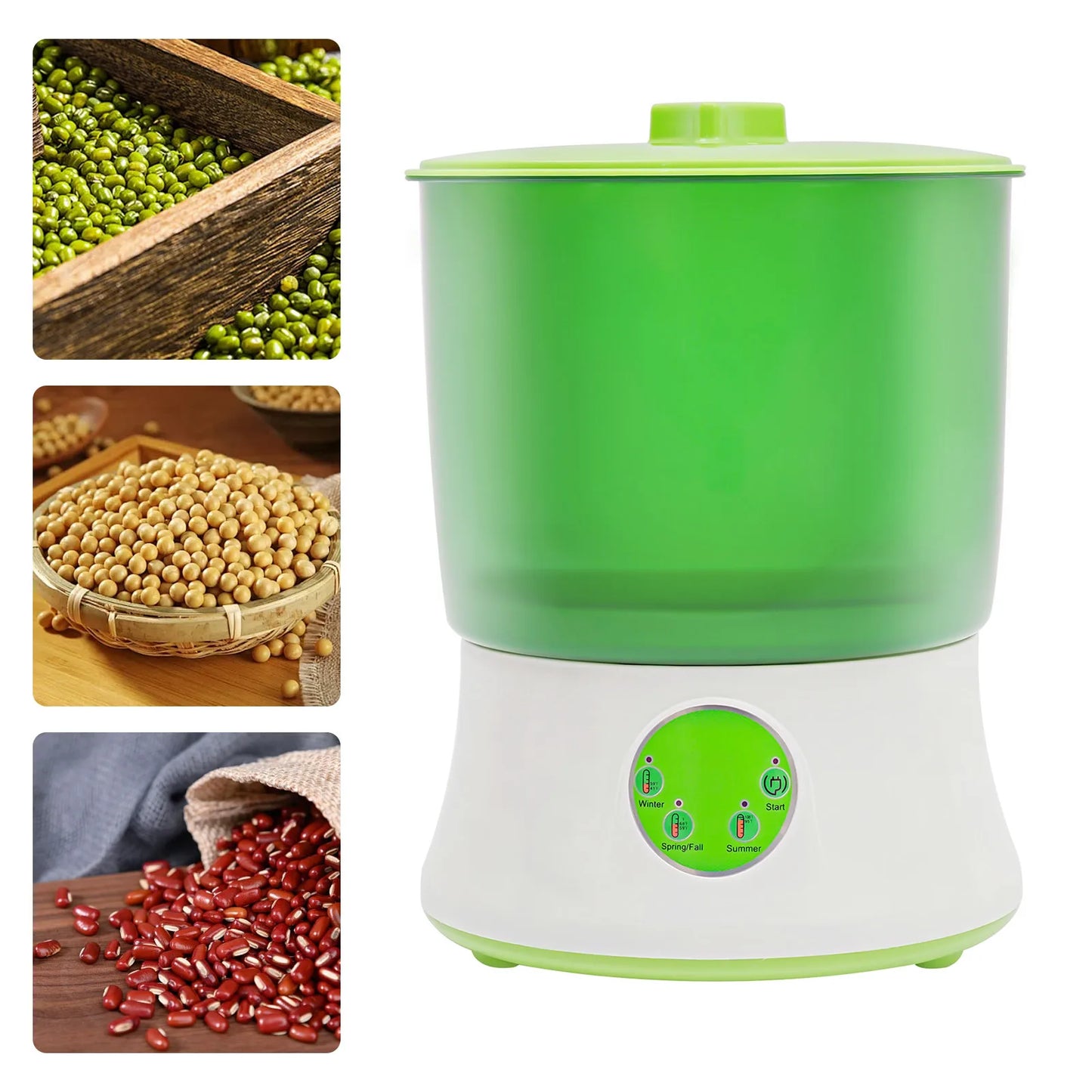 Automatic Bean Sprout Maker with 3 Season Modes, 2-Layer Large Capacity, 360° Rotating Spray, Idea for Home Kitchen