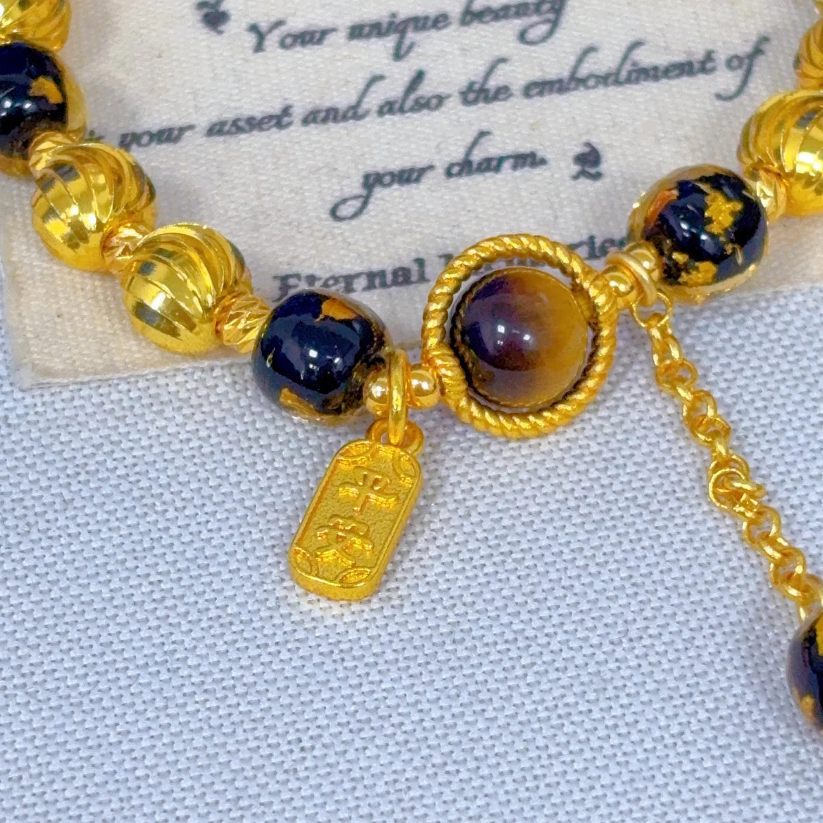 9999 24K real gold ancient style sugar heart tiger eye peace bracelet exquisite retro high luxury temperament bracelet
