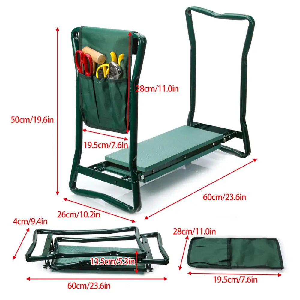 Heavy Duty Foldable Garden Kneeler Seat With Tool Pouch
