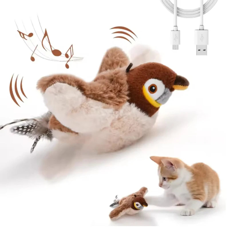 Interactive Chirping Flapping Bird Plush Cat Toy Touch Activated