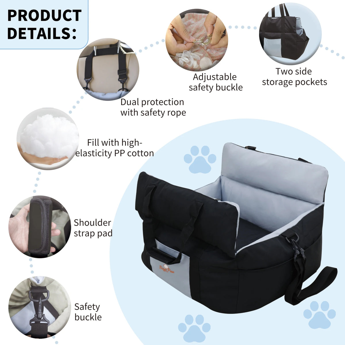 BORWART Portable Dog Car Seat Pet Booster Travel Carrier Bed