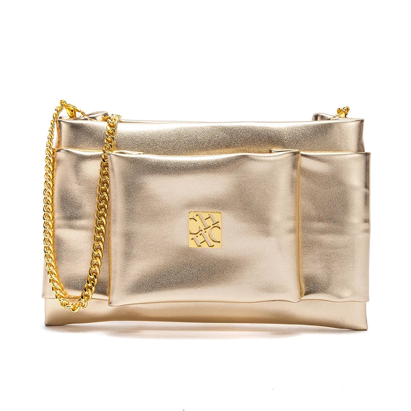 CHCH Women's Shoulder Bag New Simple Black Detachable Dual purpose Chain Bag Business Wallet