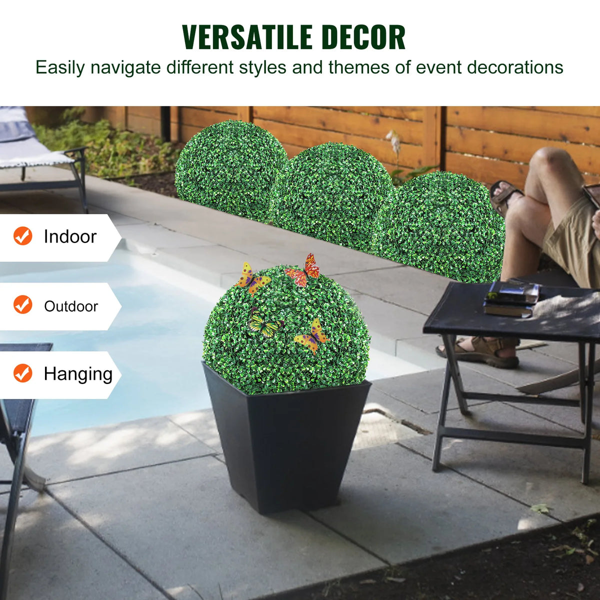 SucceBuy Artificial Topiaries Boxwood Trees 16/20" Tall 2Pcs Ball-Shape Topiaries Plant All-year Green Feaux Plant Decorative