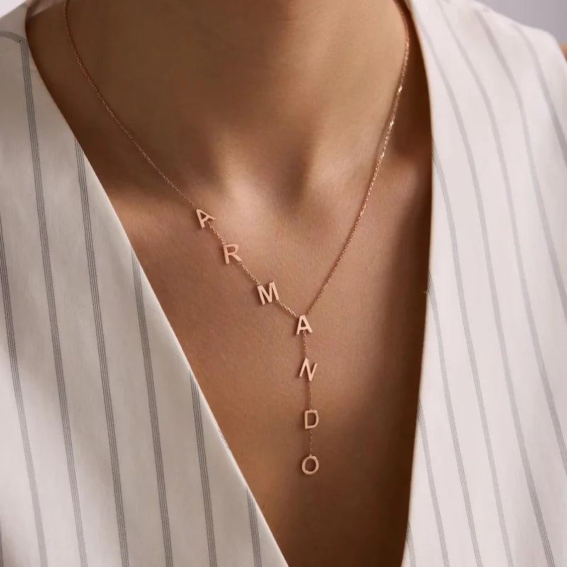 WinWinWin Personalized Initial Lariat Necklace With Custom Drop Pendant