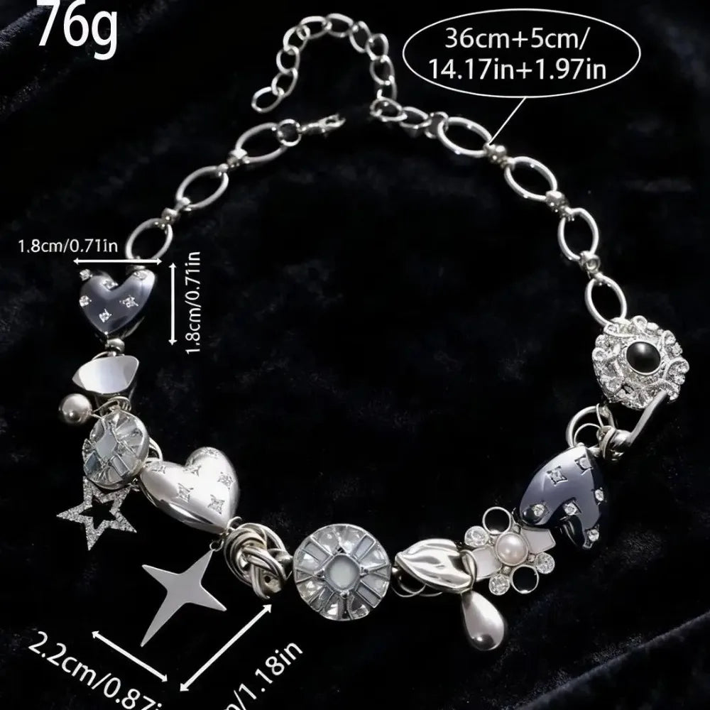 Vintage Punk Rock Metal Love Flower Star Pendant Necklace