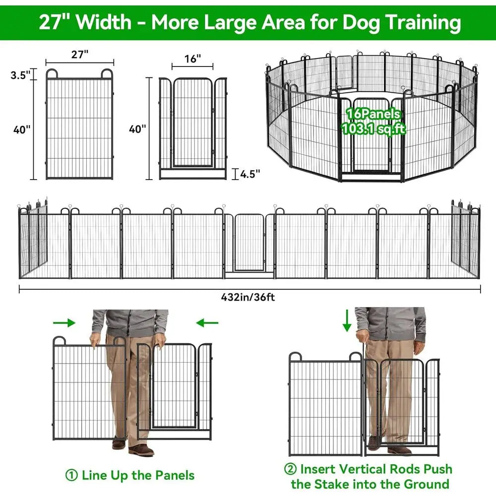Dog Playpen Outdoor 16 Piece Panels Heavy Duty Dog ence 40" Height | Anti-Rust Pens with DoPortable or RV Camping Yard, Total 36
