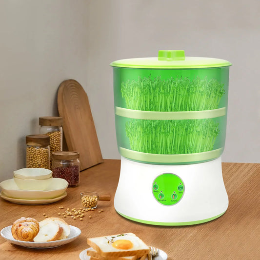 Automatic Bean Sprout Maker with 3 Season Modes, 2-Layer Large Capacity, 360° Rotating Spray, Idea for Home Kitchen