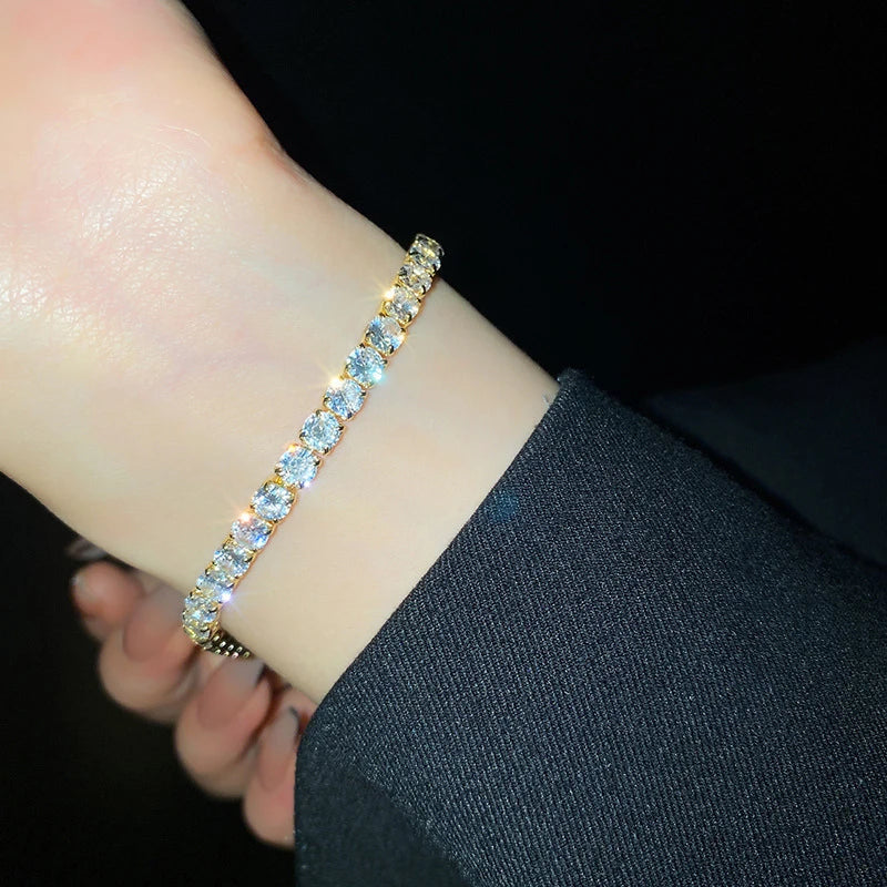 OXTAO Luxury Moissanite Tennis Bracelet 3mm D VVS1 with Certified For Women Men Jewelry Hand Chain Bracelet 14K Gold Filled