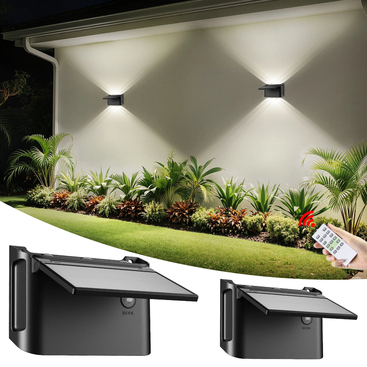 Intelamp Solar Wall Lights 2 Pack With Remote IP65 Waterproof