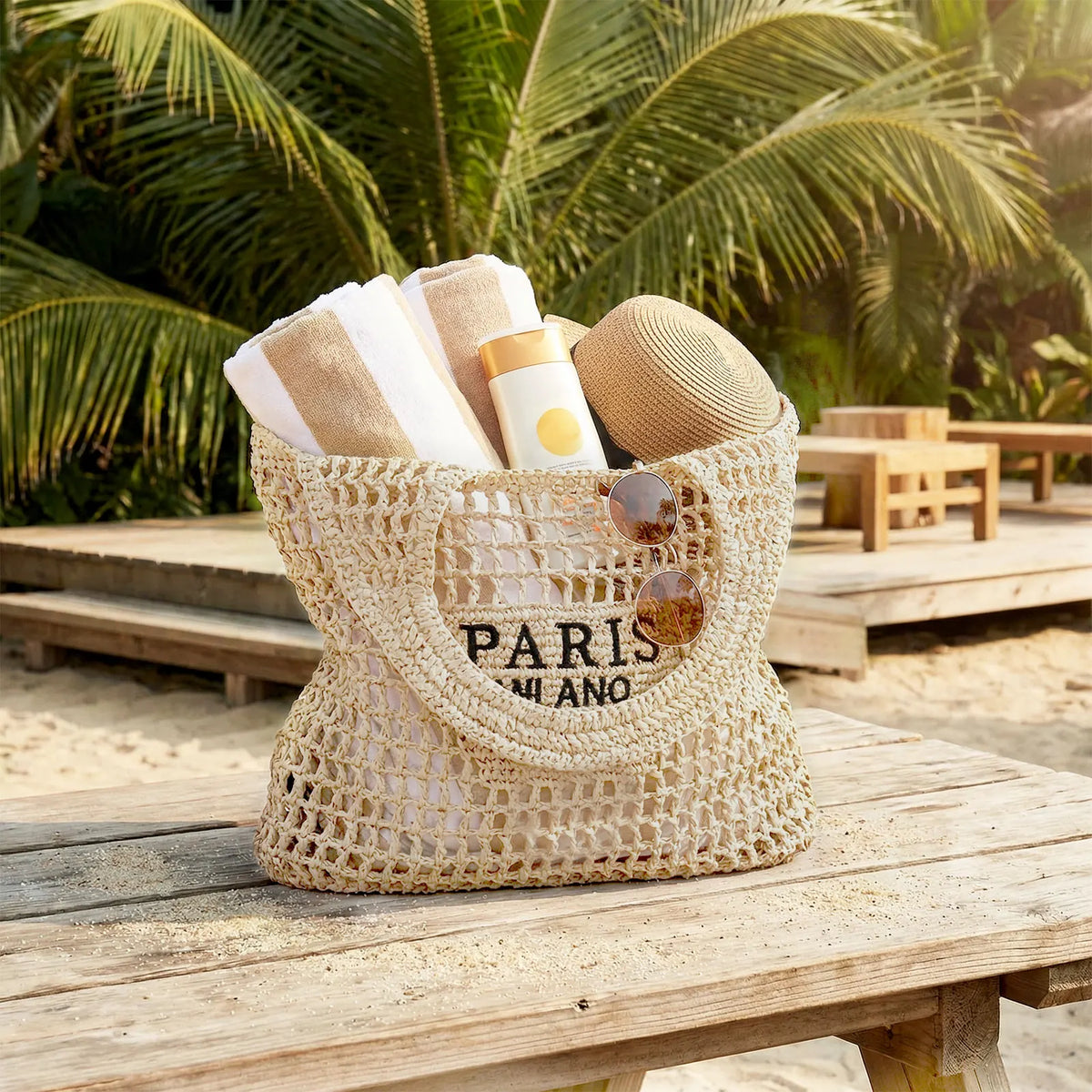 HATISAN Handmade Woven Beach Tote Bag for Women and Holidays