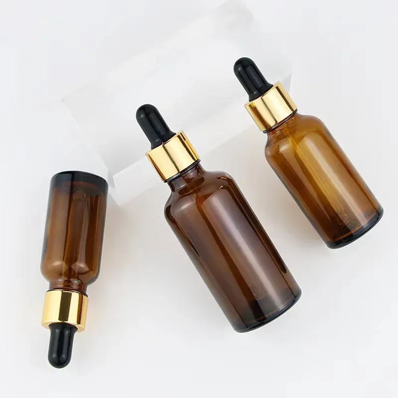 28pcs 15/30/50ml Golden Empty Dropper Bottle Essential Oil Glass Bottle Refillable Aromatherapy with Funnel Glass Eye Dropper