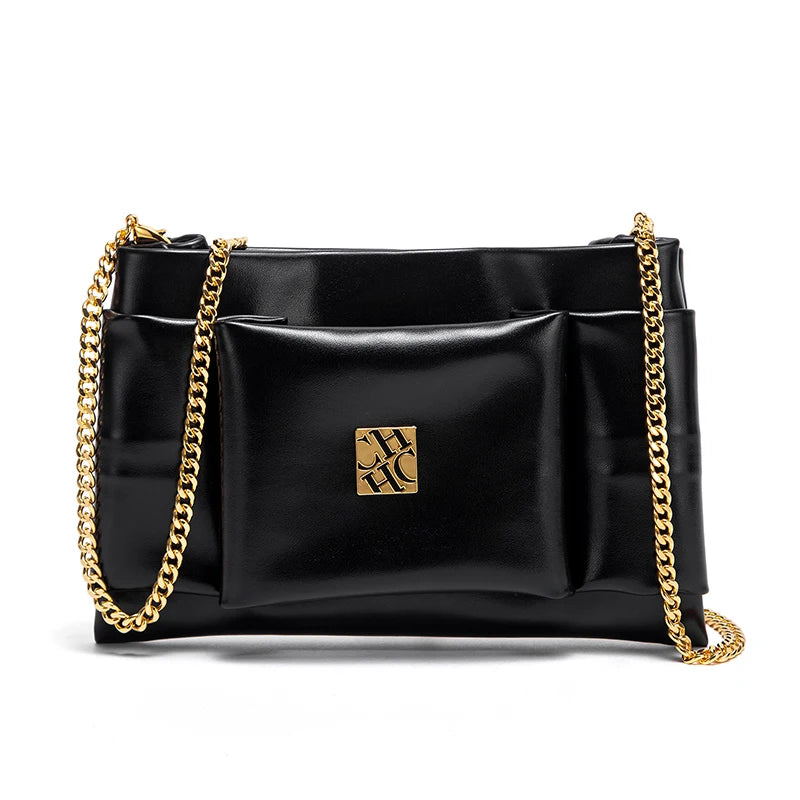 CHCH Women's Shoulder Bag New Simple Black Detachable Dual purpose Chain Bag Business Wallet