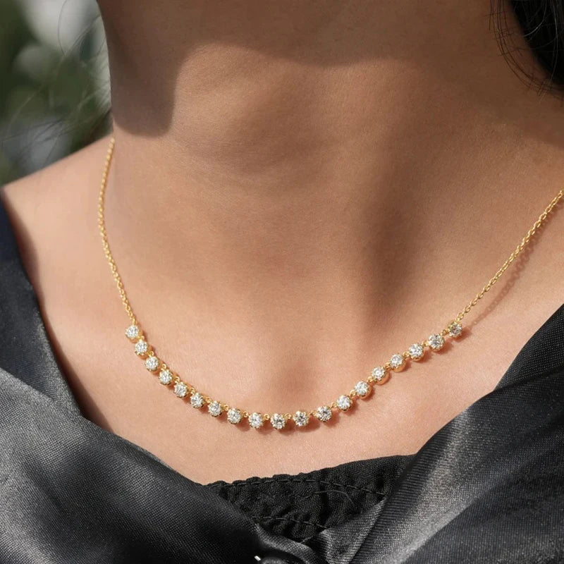 OXTAO Bubble-Style Moissanite Smile Necklace D VVS1 for Women Girls 14K Gold Filled Moissanite Choker Necklace Wedding Jewelry